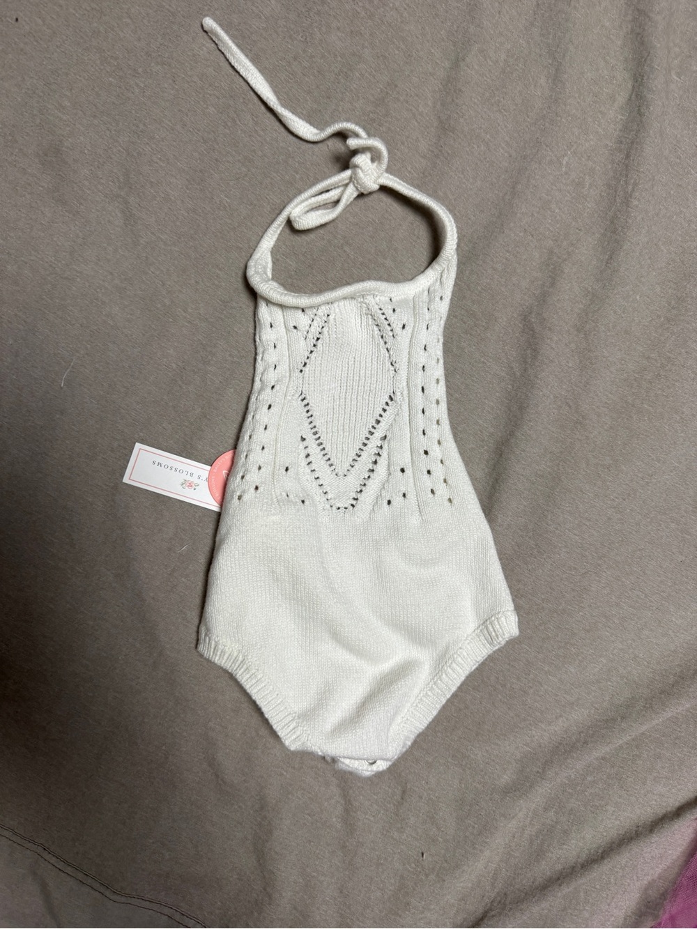Baileys Blossoms ivory Knit Halter Baby Romper NWT